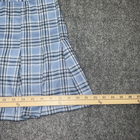 Free People  Skirt Womens Size  6 Ocean Blue Plaid Mini Honey Pleated - Picture 5 of 11